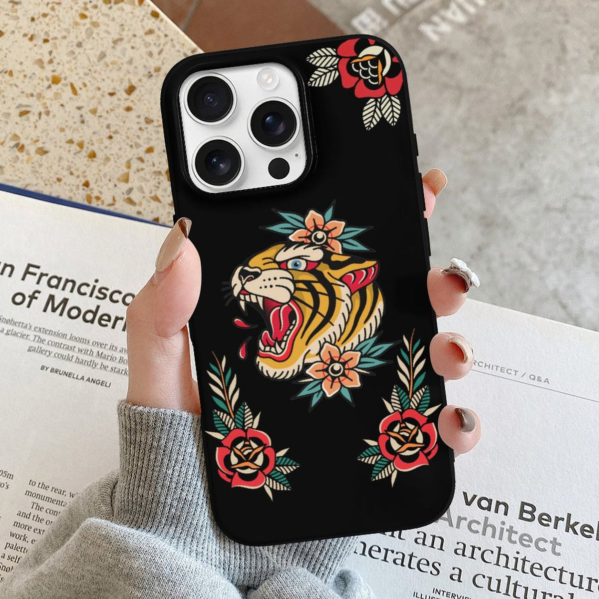 Old School Tiger Rose Print - Phone Case