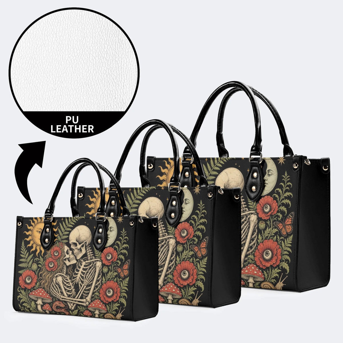 Mushroom Skeleton Lovers Print Handbag Factory Direct Sales