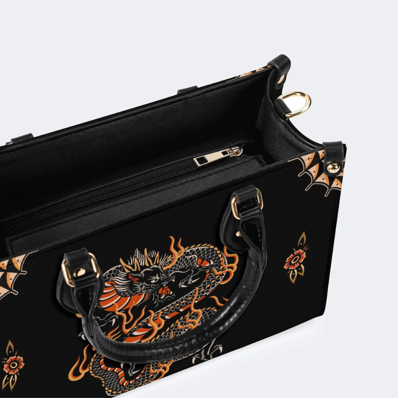 Circling Black Dragon Print Handbag Factory Direct Sales