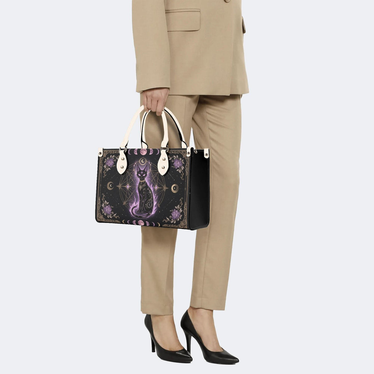 Celestial Black Cat Print Handbag Factory Direct Sales