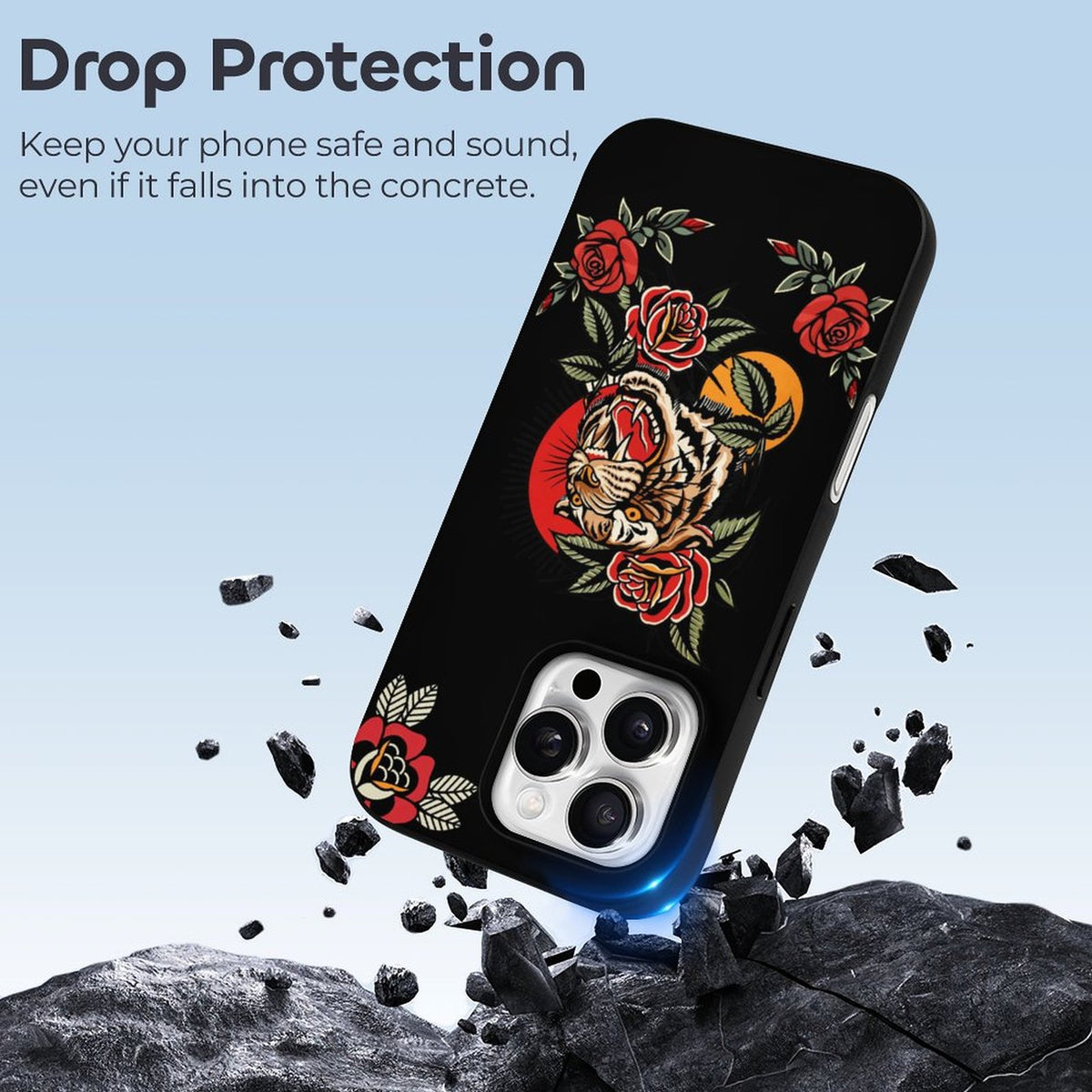 Old School Rose Tiger Print - Phone Case