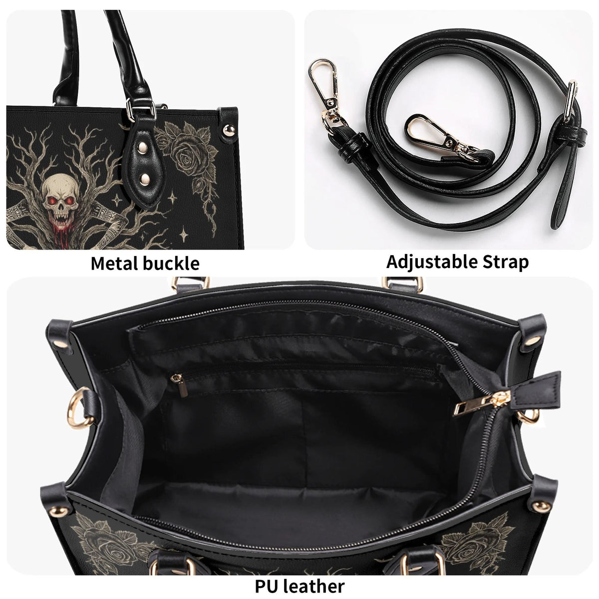 Undead Tree Skull Rose Print Handbag Factory Direct Sales