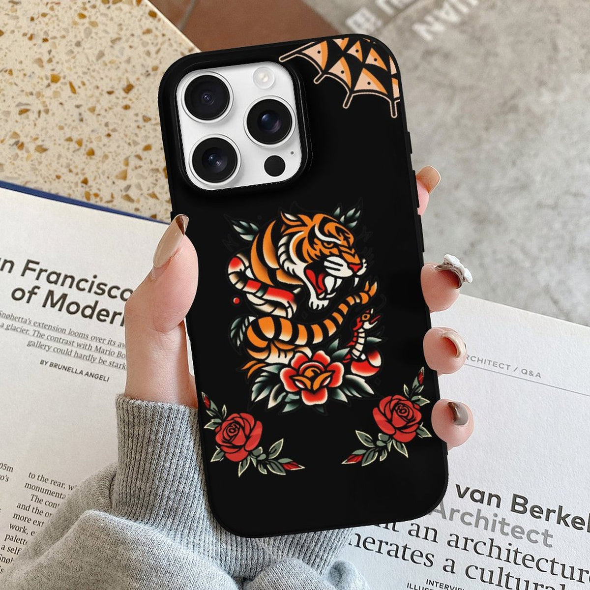 Old School Tiger Rose Print - Phone Case