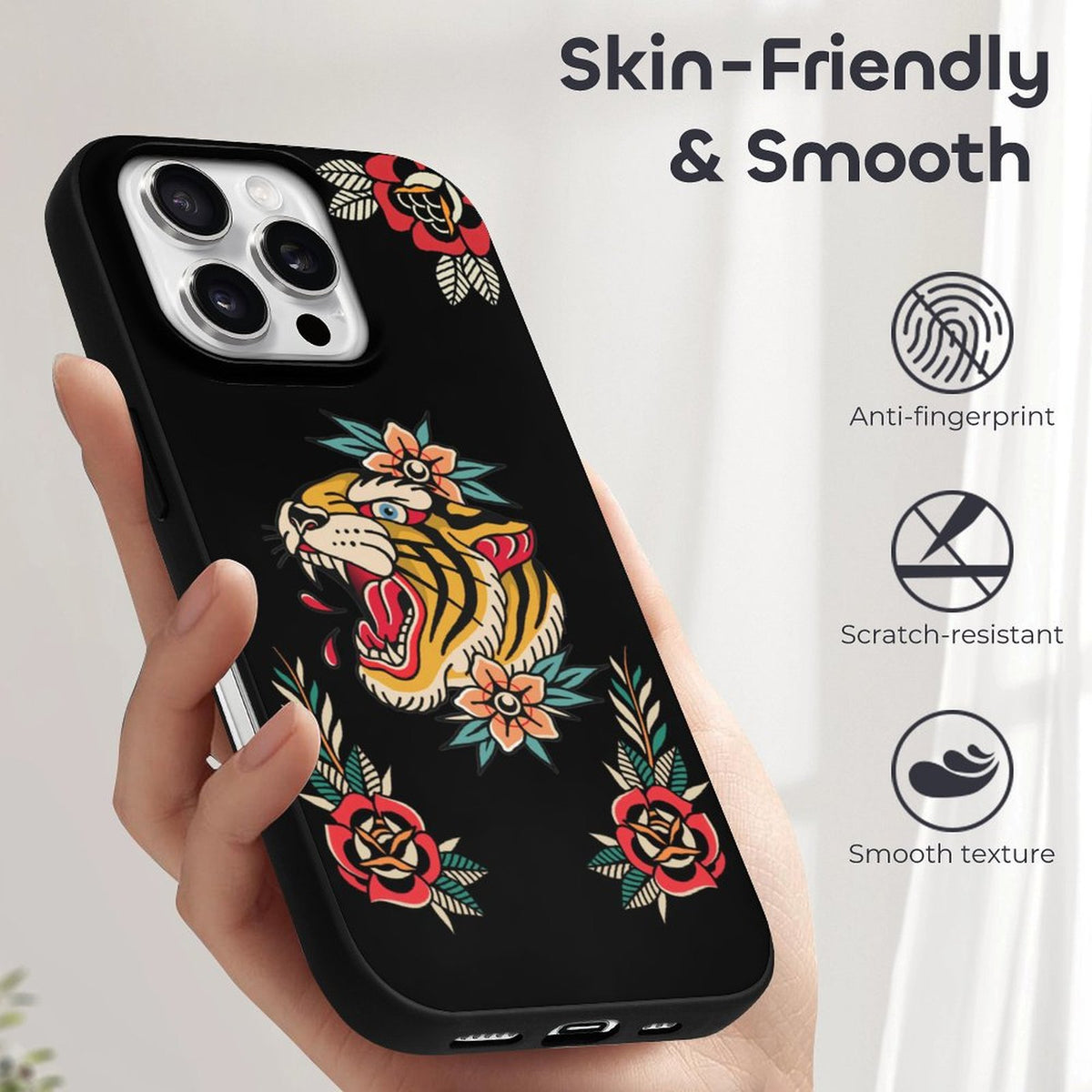 Old School Tiger Rose Print - Phone Case