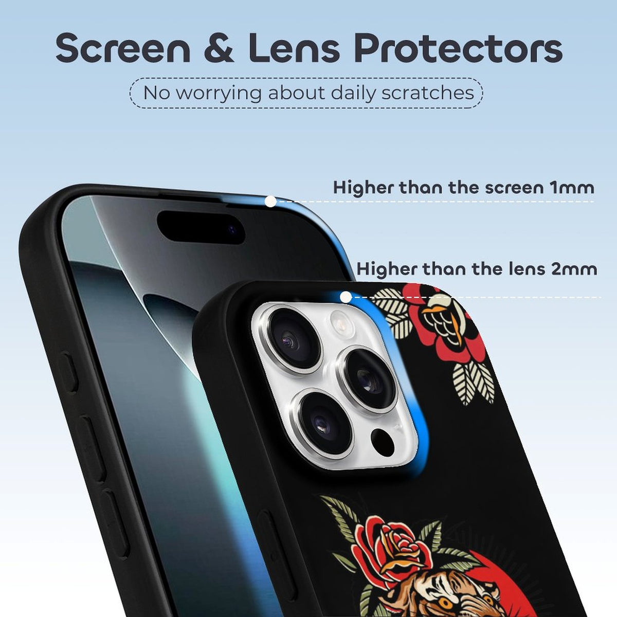 Old School Rose Tiger Print - Phone Case