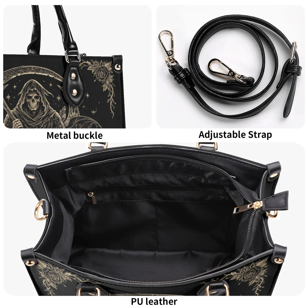 Grim Reaper Rose Print Handbag Factory Direct Sales