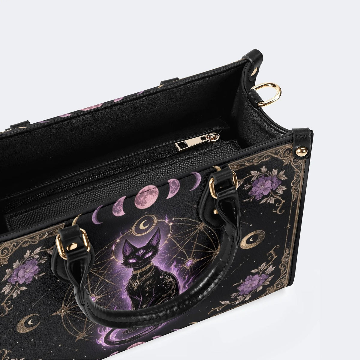Celestial Black Cat Print Handbag Factory Direct Sales