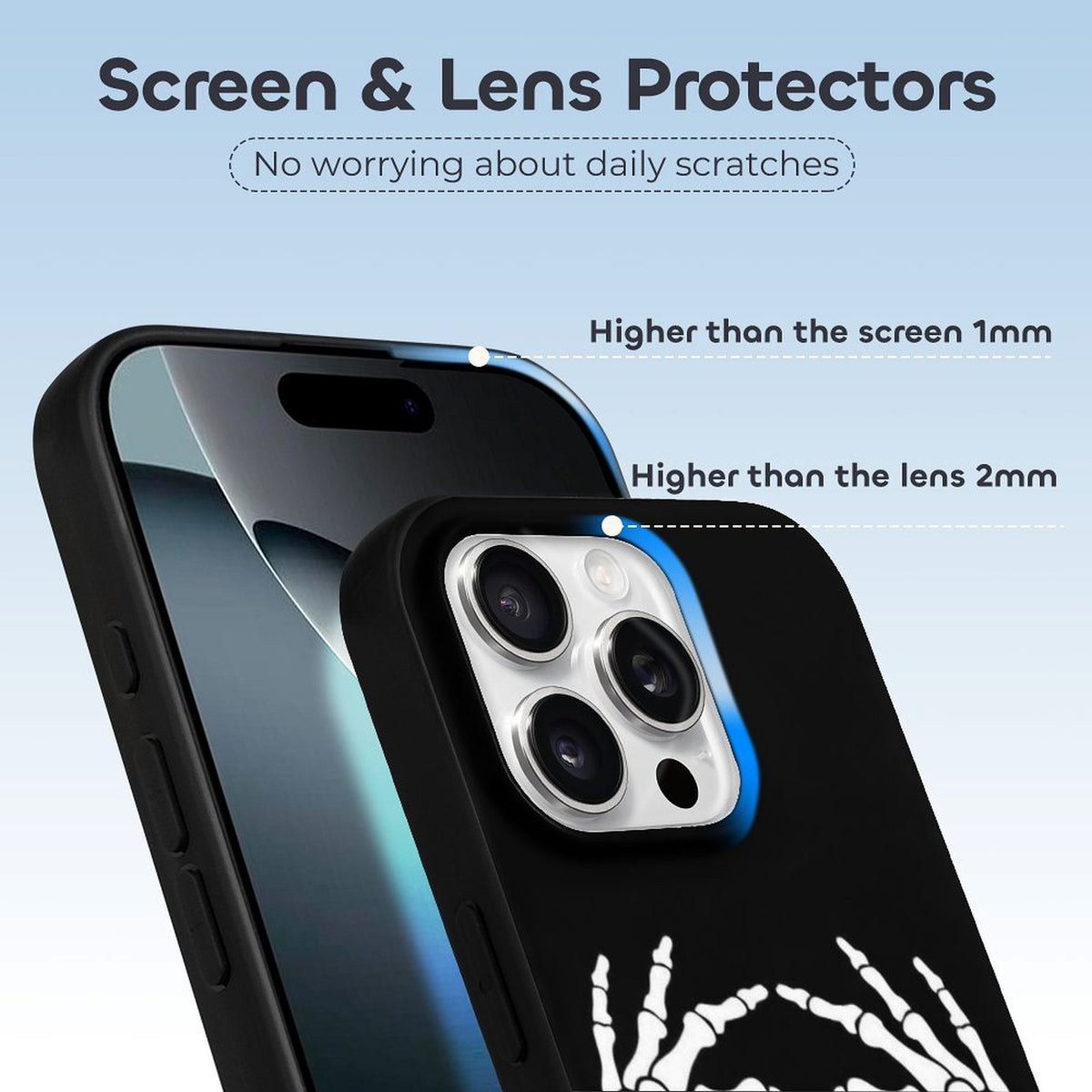 Retro Skull Heart Print - Phone Case