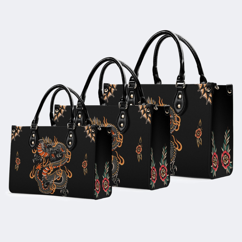 Circling Black Dragon Print Handbag Factory Direct Sales