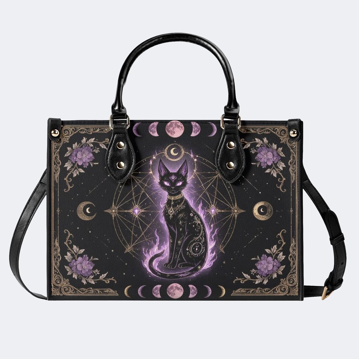 Celestial Black Cat Print Handbag Factory Direct Sales