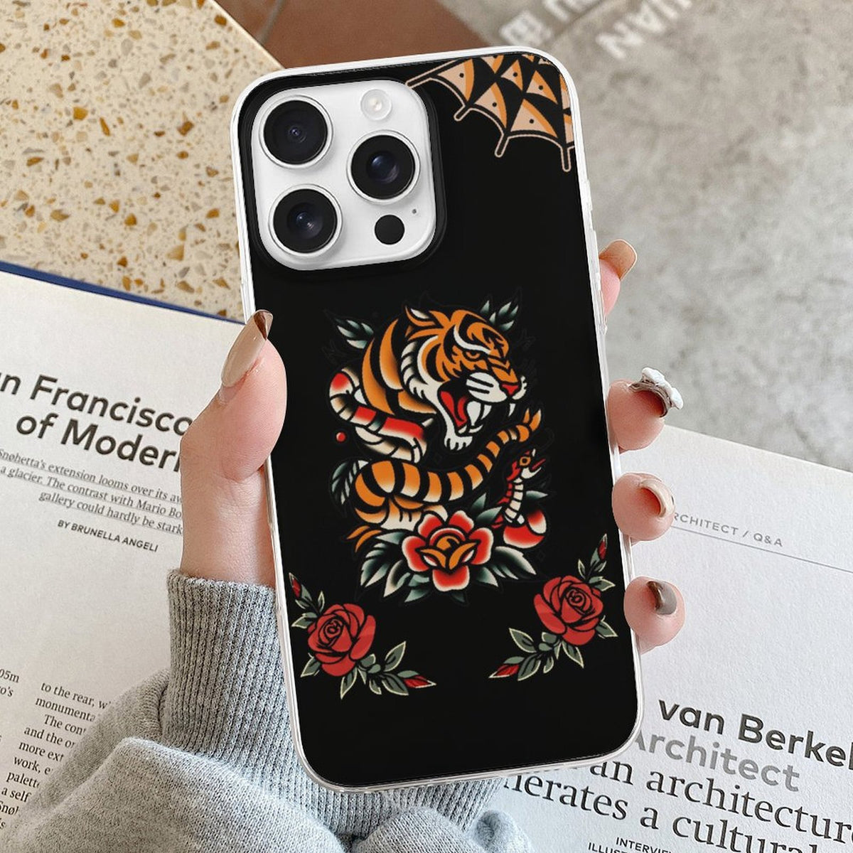 Old School Tiger Rose Print - Phone Case
