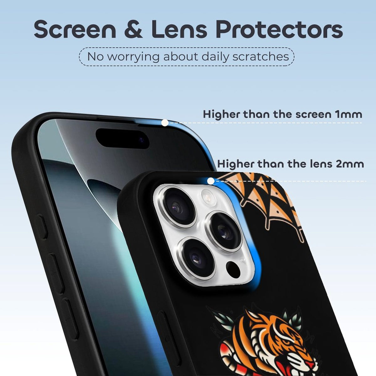 Old School Tiger Rose Print - Phone Case