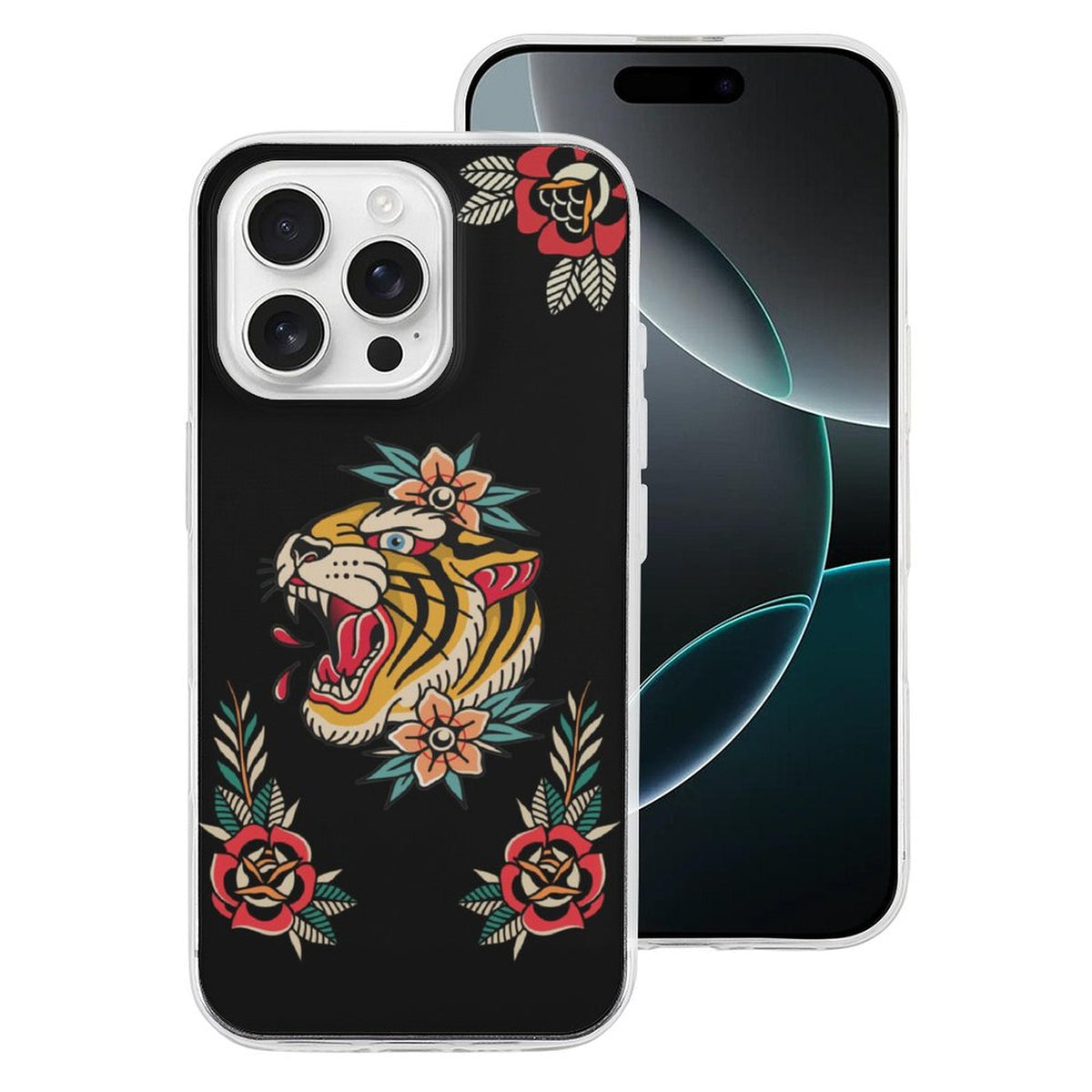Old School Tiger Rose Print - Phone Case