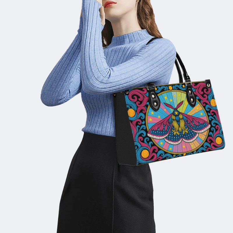 Colorful Moth Print Handbag Factory Direct Sales