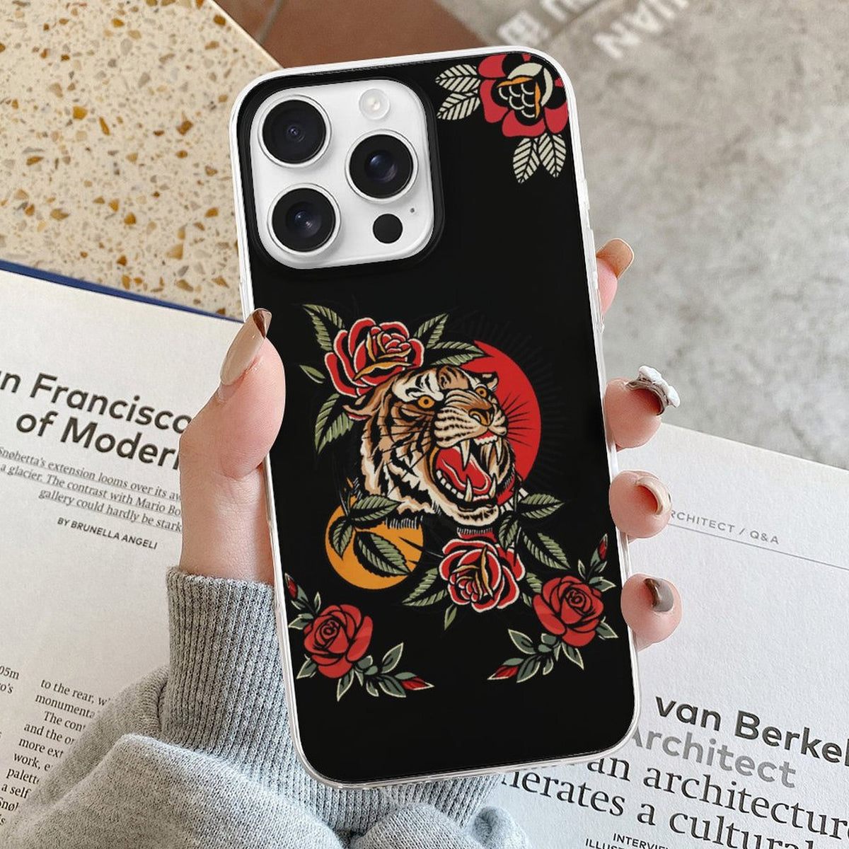 Old School Rose Tiger Print - Phone Case