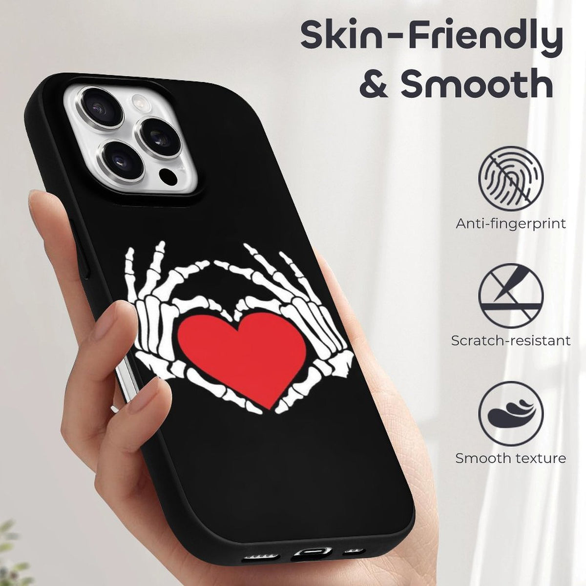 Retro Skull Heart Print - Phone Case