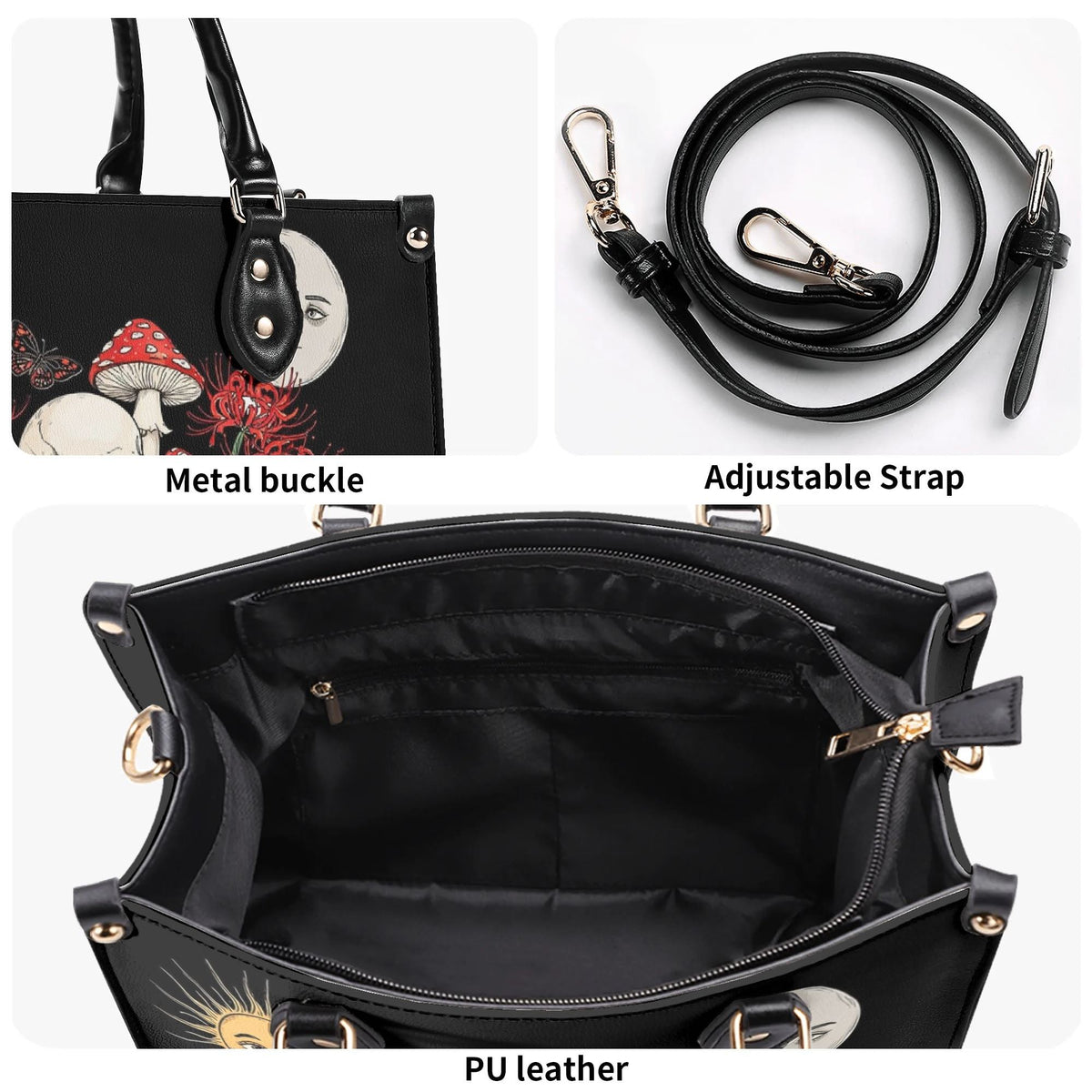 Skull Mushroom Spider Lily Print Handbag Factory Direct Sales