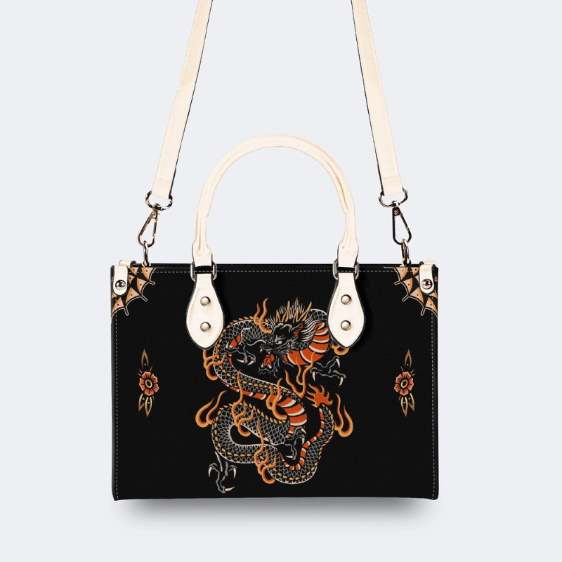 Circling Black Dragon Print Handbag Factory Direct Sales