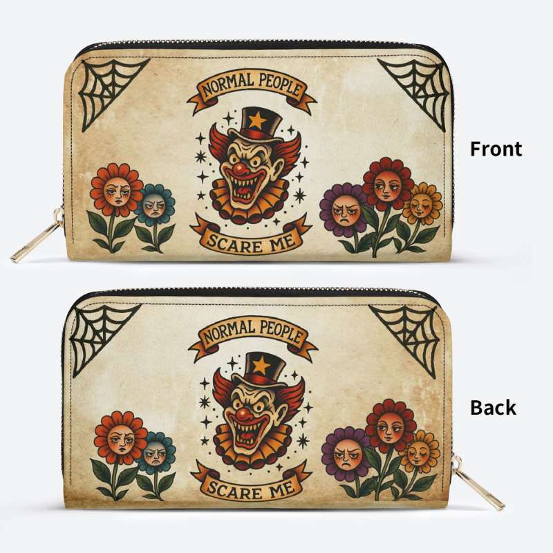 Retro Flame Clown Print Leather Wallet Factory Direct Sales