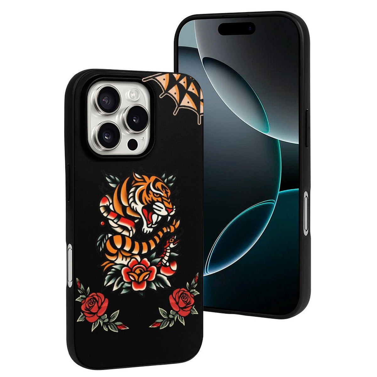 Old School Tiger Rose Print - Phone Case