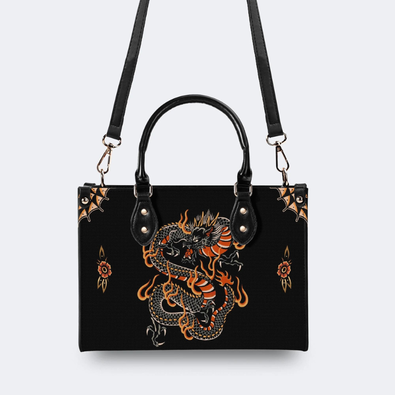 Circling Black Dragon Print Handbag Factory Direct Sales