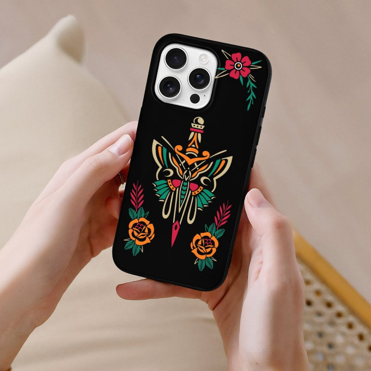 Sword And Moth Print - Phone Case