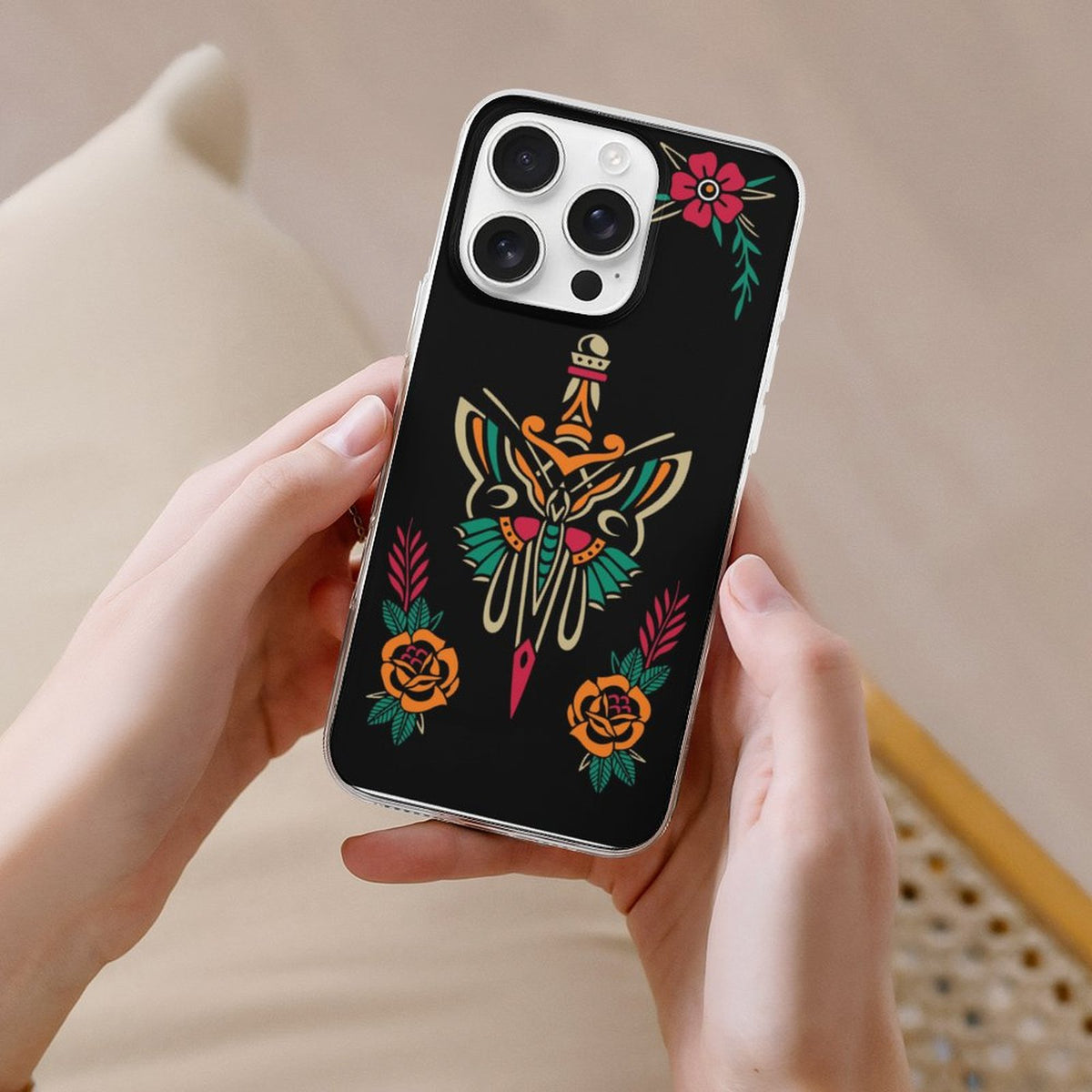 Sword And Moth Print - Phone Case