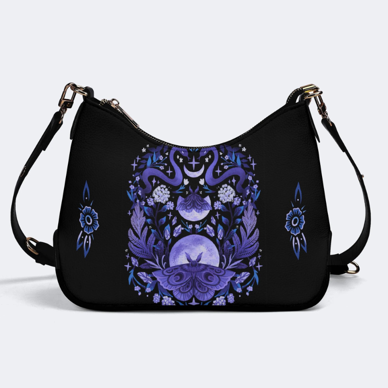 Lunar Moth And Snake Print Leather Crossbody Bag