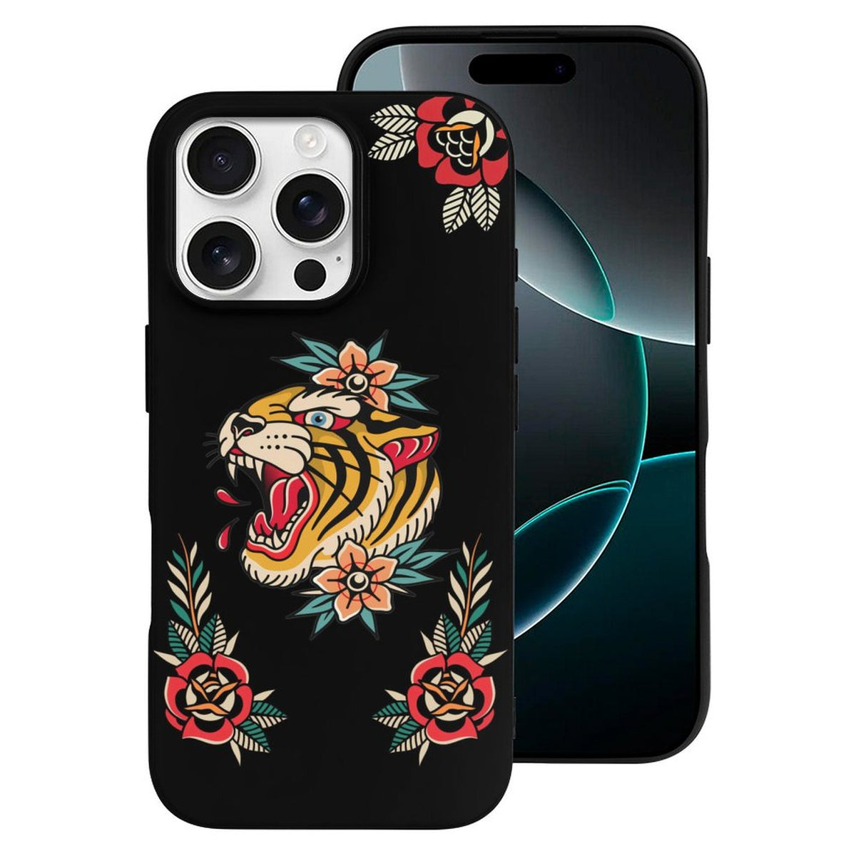 Old School Tiger Rose Print - Phone Case