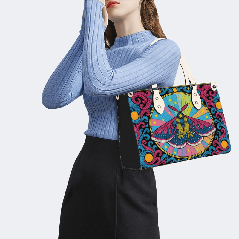 Colorful Moth Print Handbag Factory Direct Sales