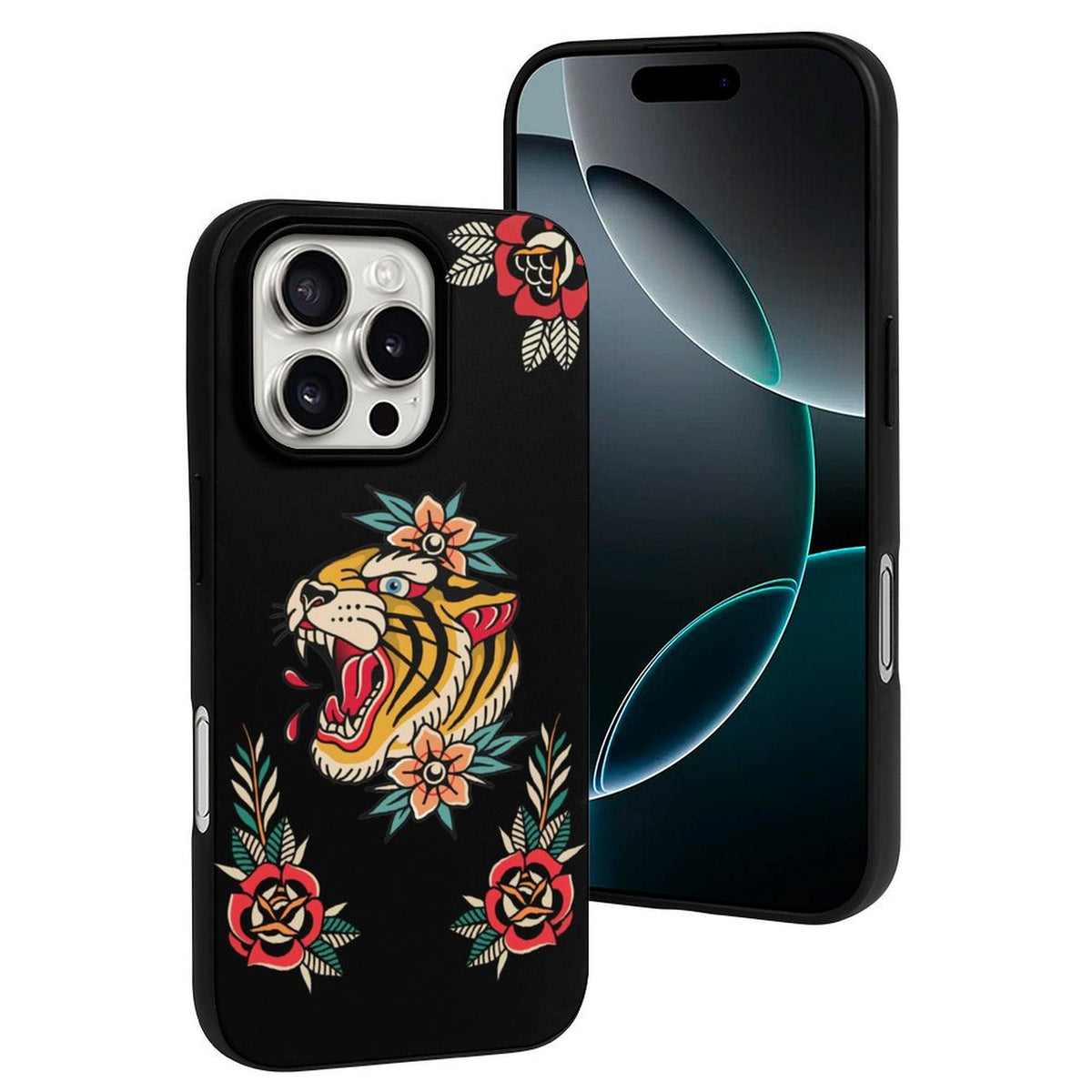 Old School Tiger Rose Print - Phone Case