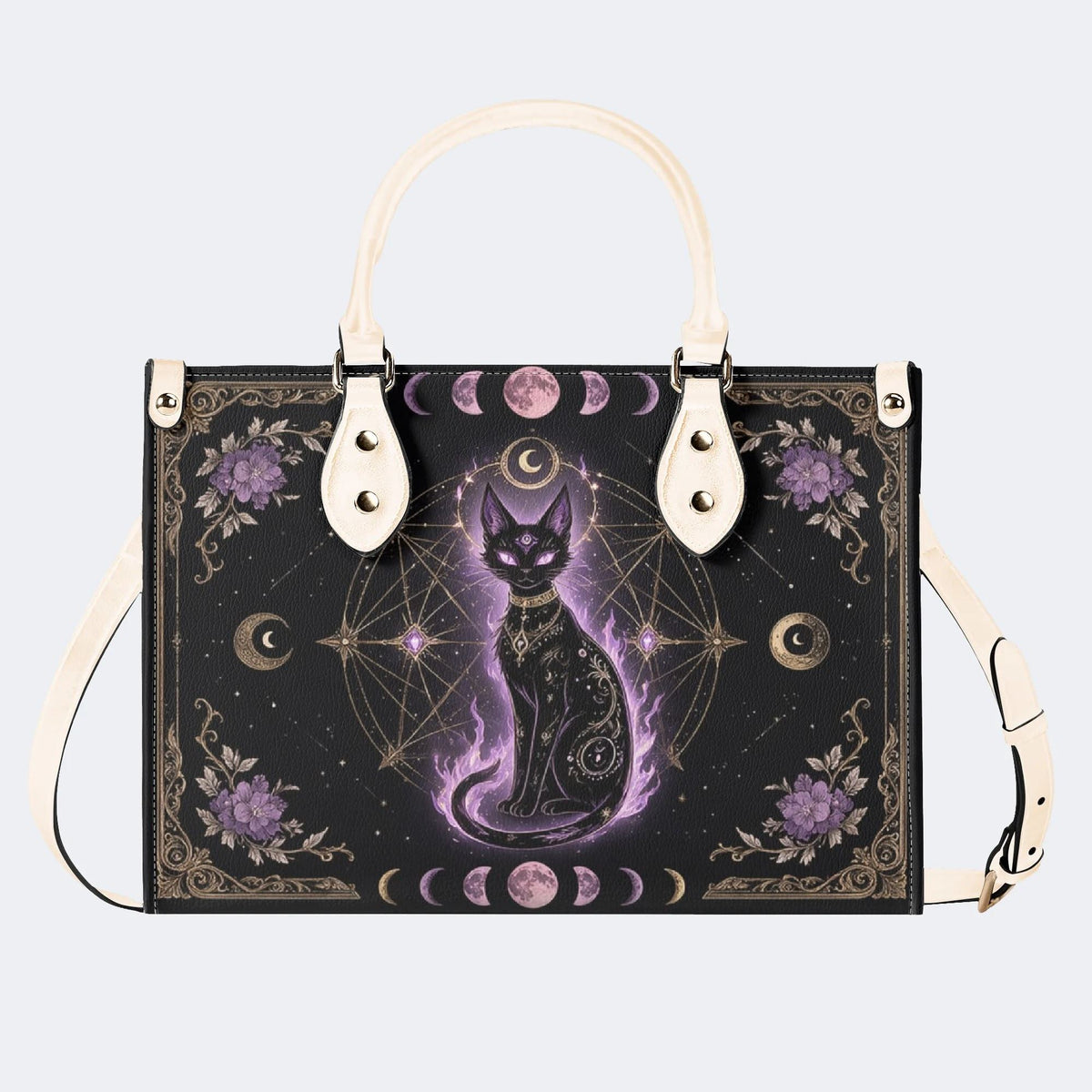 Celestial Black Cat Print Handbag Factory Direct Sales