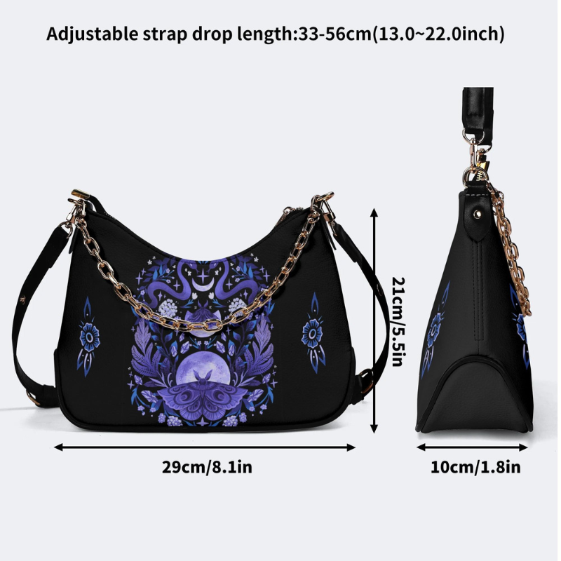 Lunar Moth And Snake Print Leather Crossbody Bag
