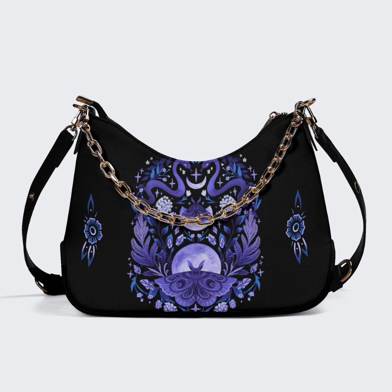 Lunar Moth And Snake Print Leather Crossbody Bag