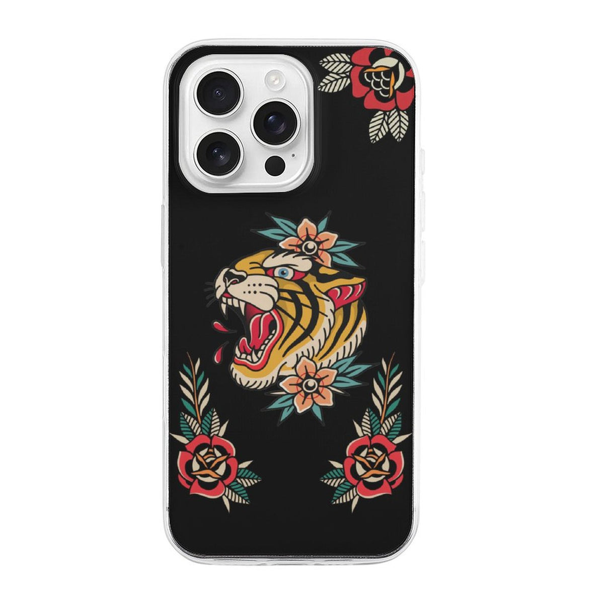 Old School Tiger Rose Print - Phone Case