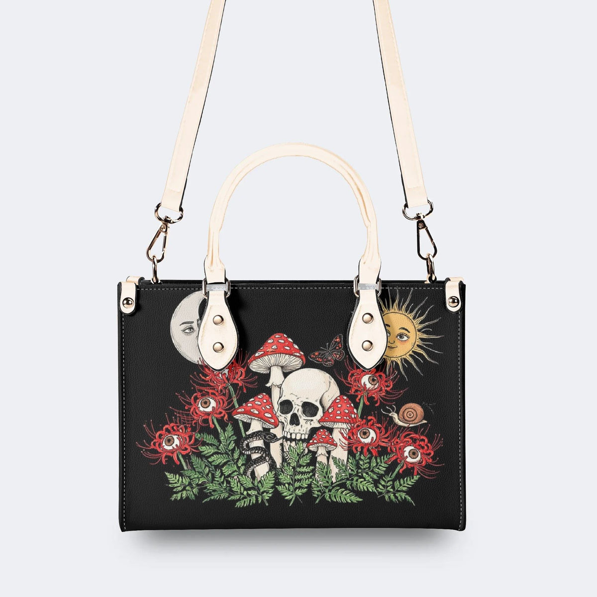 Skull Mushroom Spider Lily Print Handbag Factory Direct Sales