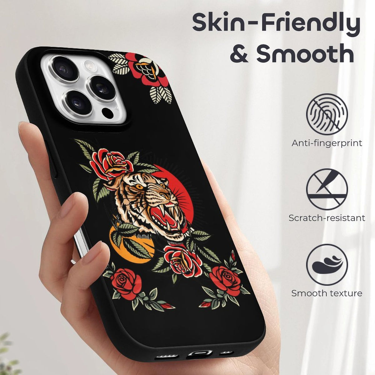 Old School Rose Tiger Print - Phone Case