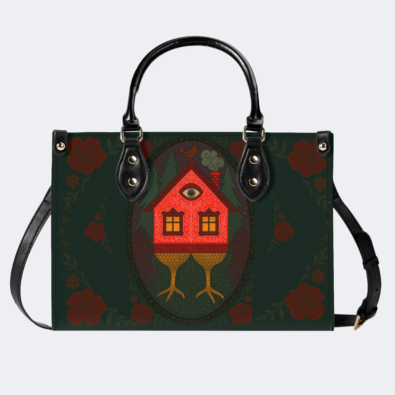 Abstract Bird House Print Handbag Factory Direct Sales