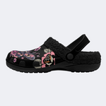 Black Background With Skull And Moth Print Slippers/Sandals