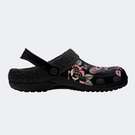 Black Background With Skull And Moth Print Slippers/Sandals