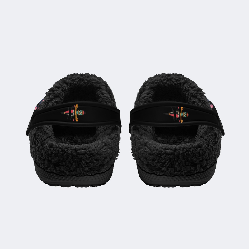 Black Background With Skull And Moth Print Slippers/Sandals