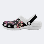 Black Background With Skull And Moth Print Slippers/Sandals