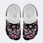 Black Background With Skull And Moth Print Slippers/Sandals