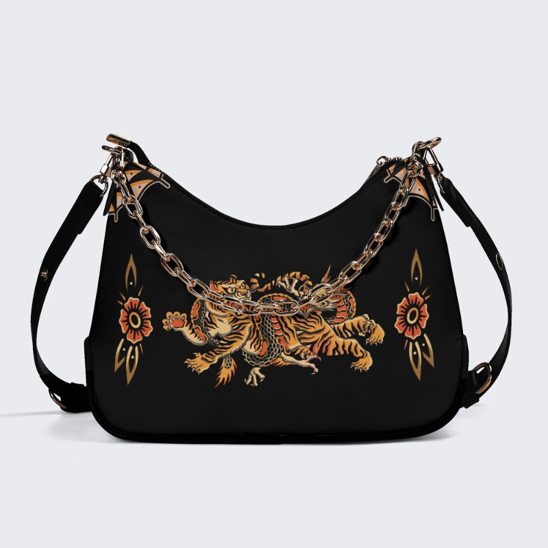 Classic Dragon Tiger Leather Crossbody Bag