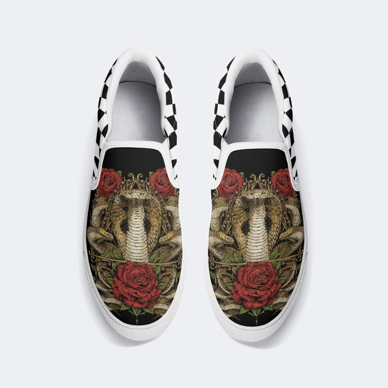 Cobra Rose Print Slip On Shoes Factory Direct Sales