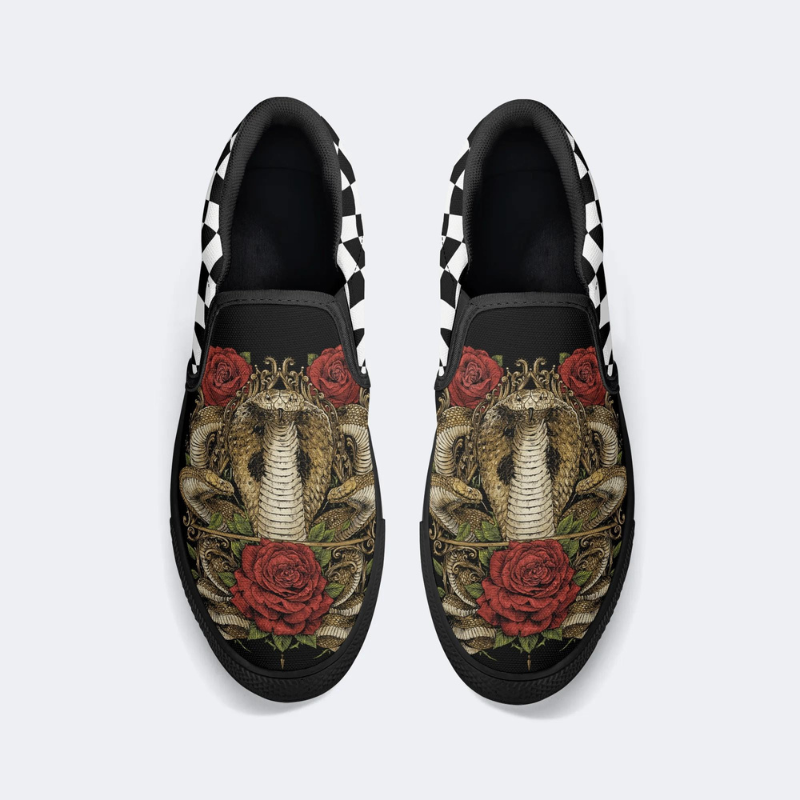 Cobra Rose Print Slip On Shoes Factory Direct Sales