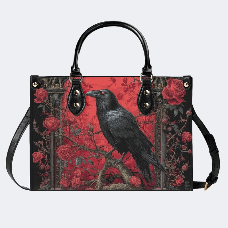 Crow Standing On A Rose Tree Handbag Factory Direct Sales
