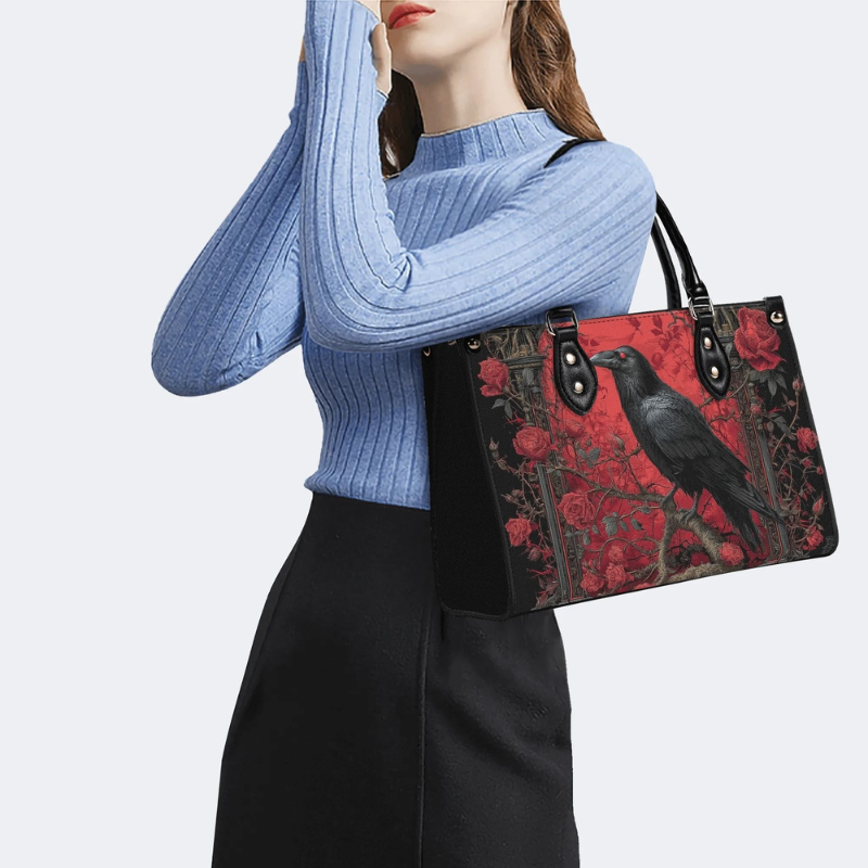 Crow Standing On A Rose Tree Handbag Factory Direct Sales_06