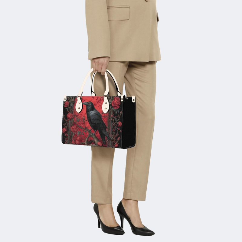 Crow Standing On A Rose Tree Handbag Factory Direct Sales_09