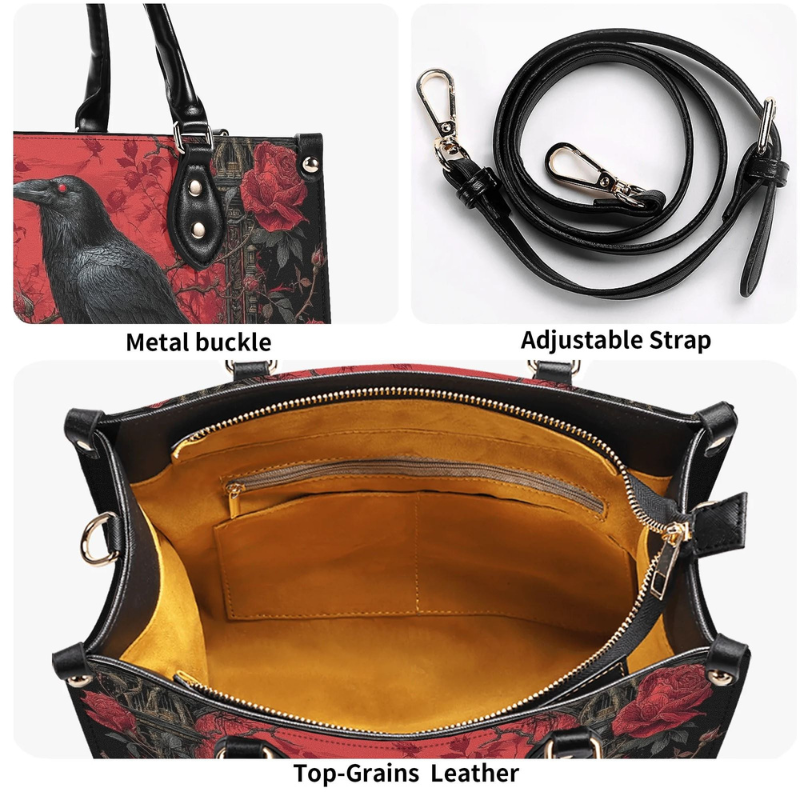 Crow Standing On A Rose Tree Handbag Factory Direct Sales_12